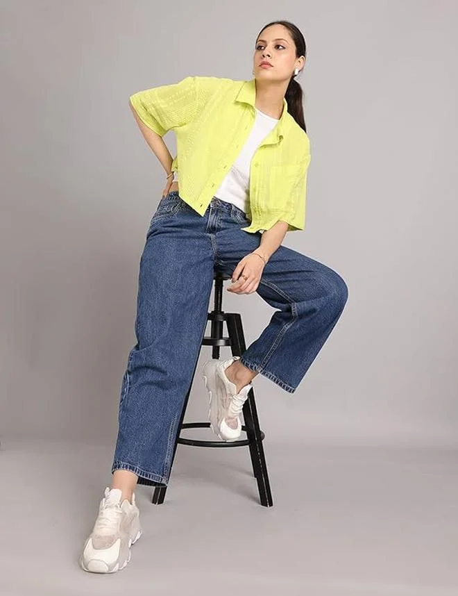 inkd جينز نسائي واسع - متوسط الارتفاع | 100٪ قطن | جينز للنساء